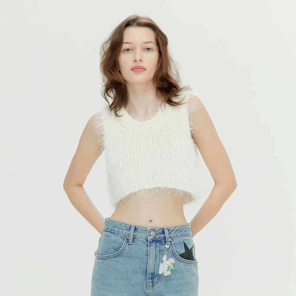 BRUSH CROP KNIT VEST (IVORY)