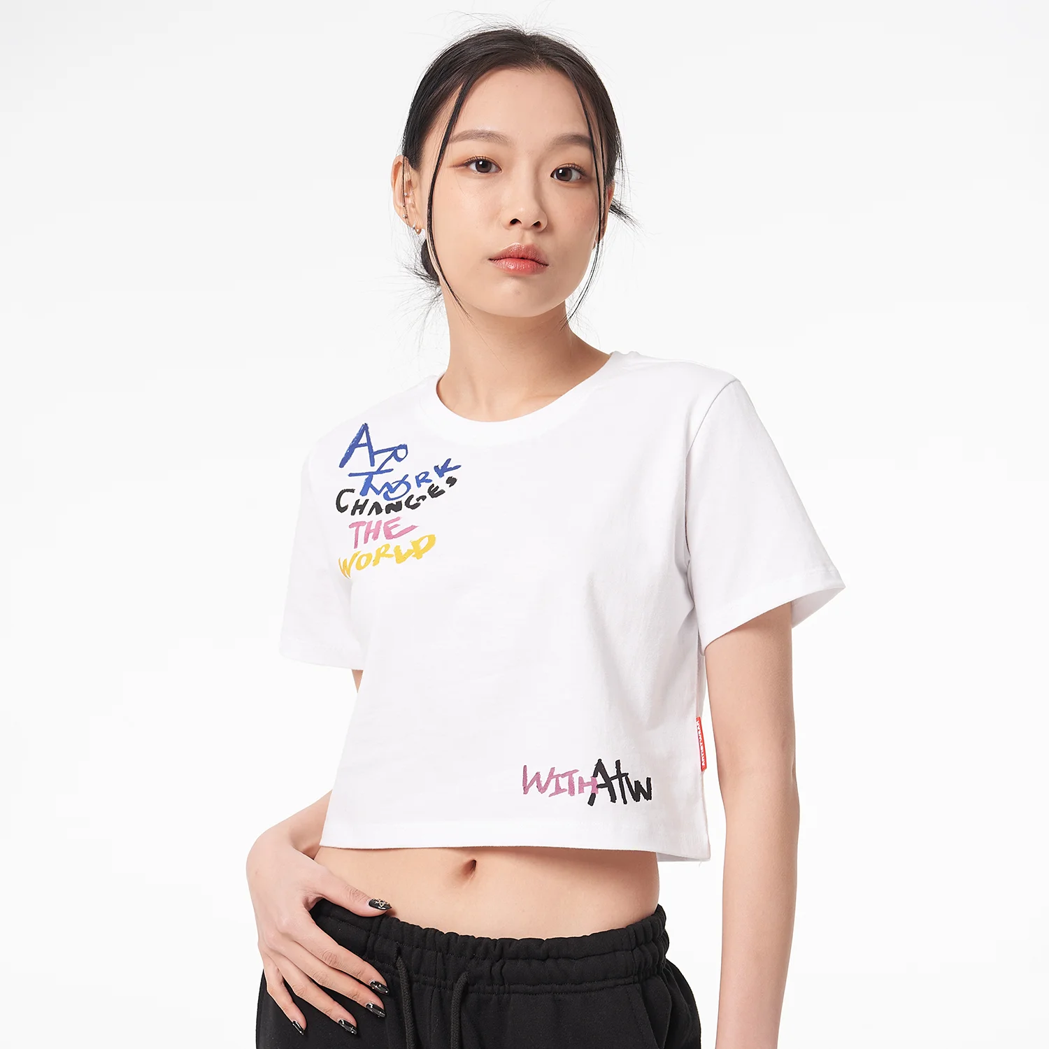 粉彩藝術印花短版短袖T恤 - 2COLOR