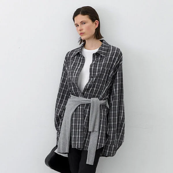 ESSENTIAL WASHING CHECK RELAXED SHIRT(BL-4368)