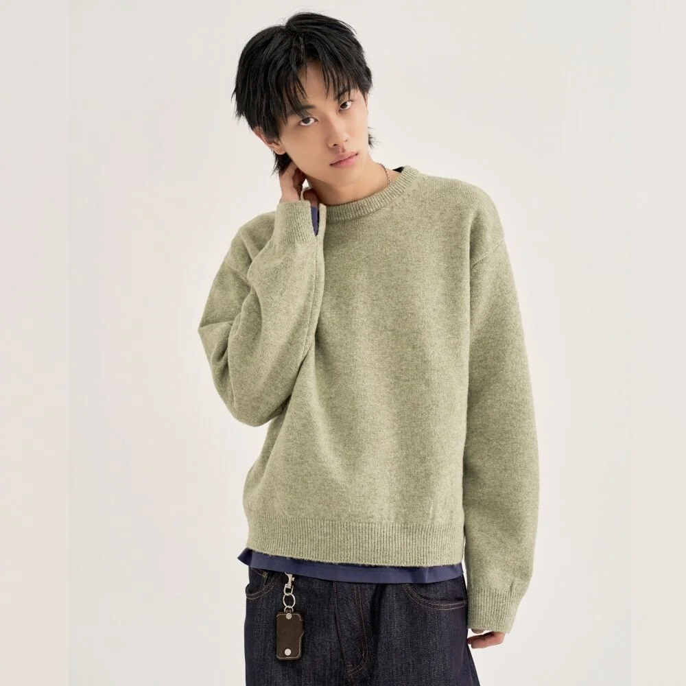 Wool Touch 短版 圓領 針織衫_薄荷色