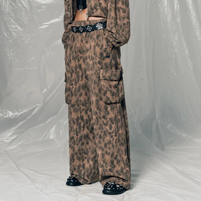 LEOPARD PRINT WIDE SWEAT PANTS BROWN BQ4CP001