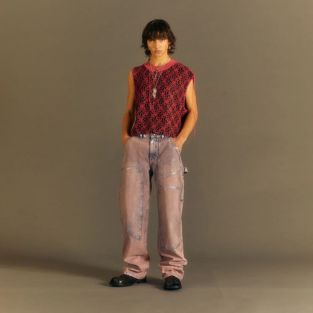 WAX COATED CARPENTER WIDE-LEG JEANS apa685m(DUST PINK)