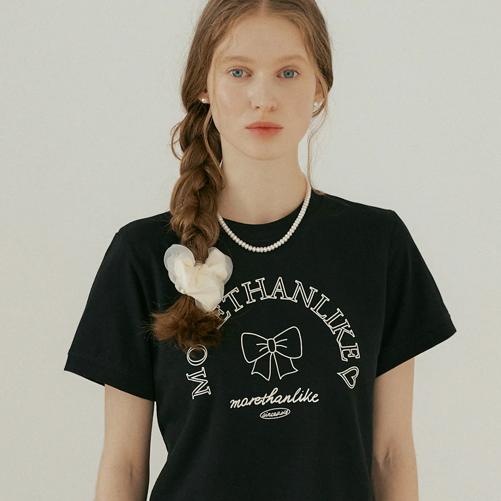 RIBBON SHORT SLEEVE T-SHIRT - BLACK