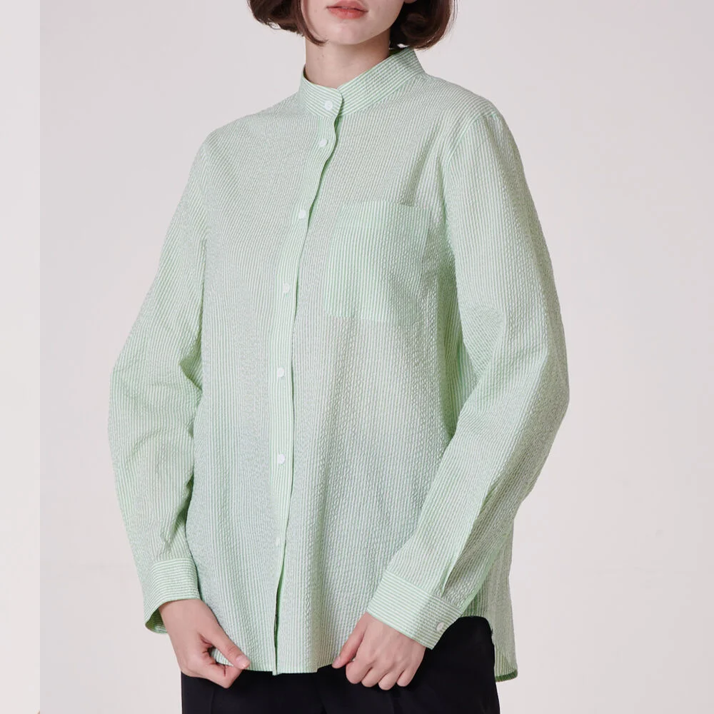seersucker shirt -apple green-