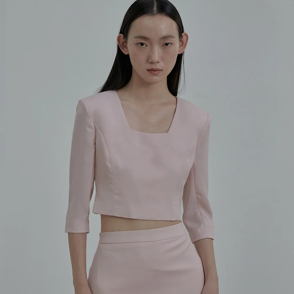 Dominic Square Neck Blouse Top - Dusty Pink