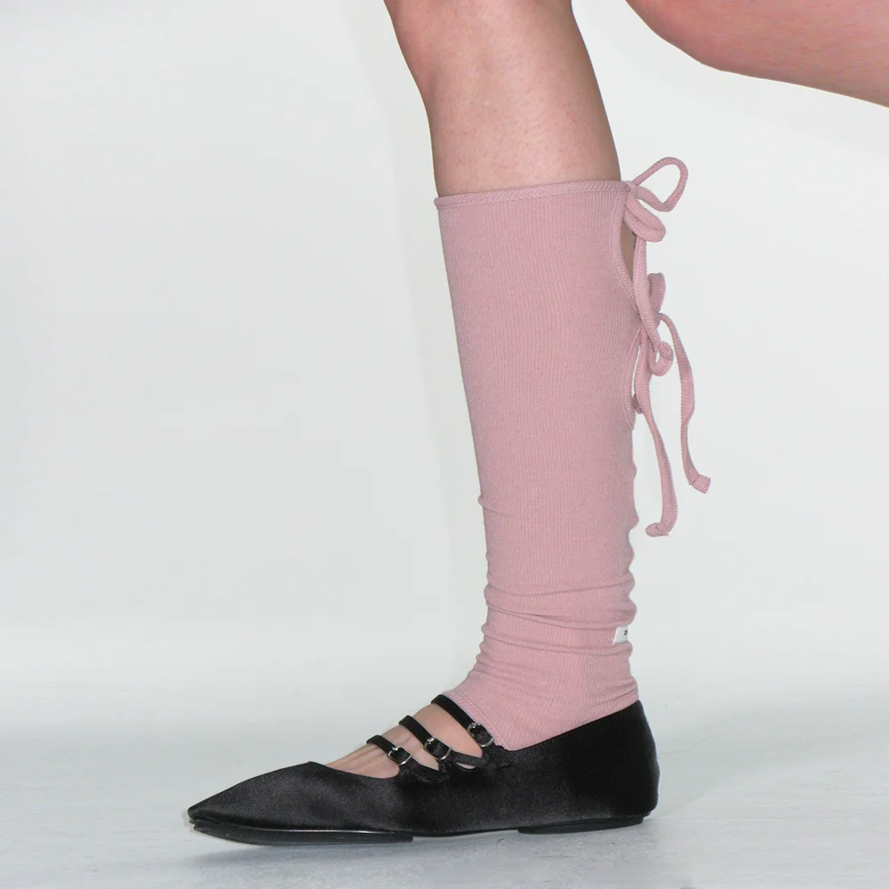 KNIT RIBBON LEG WARMERS_PINK