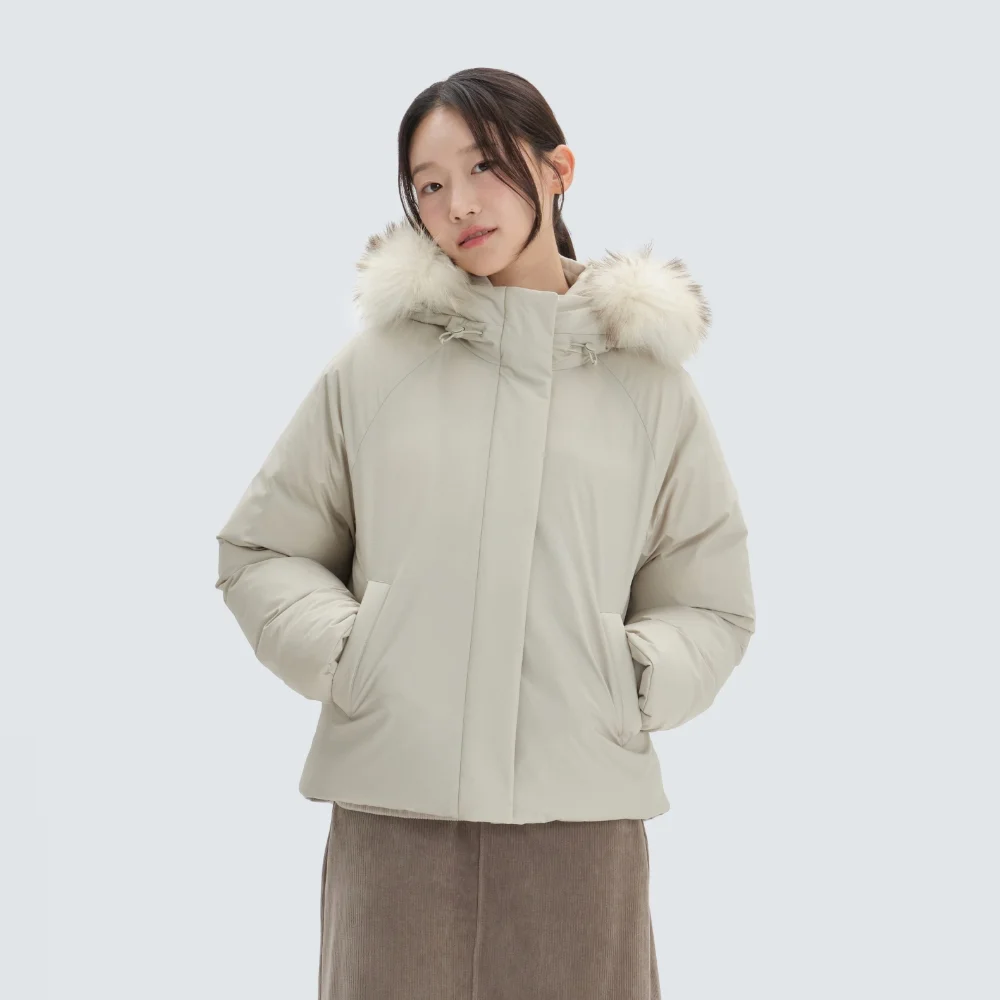 高級 女裝 連帽衫 厚重 鵝絨 Down 外套 Light Beige (S24WWTDJ33)