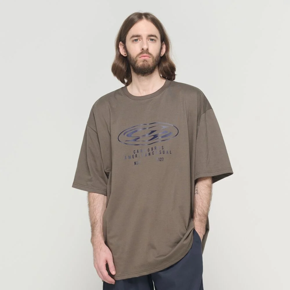 (BIGSIZE) ROUND CIRCLE LOGO SHORT SLEEVE T-SHIRT (KHAKI)