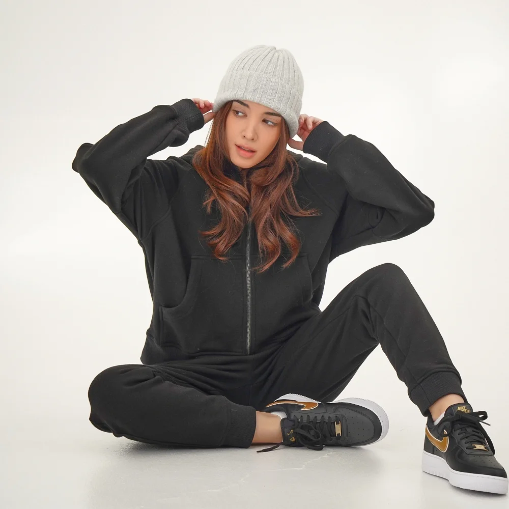 (加絨) Hoodie Sweat Zip up _Black