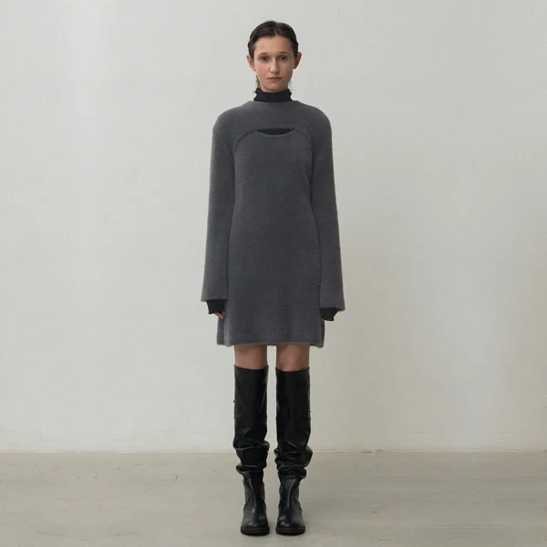 FAKE ANGORA KNIT DRESS(OP-6239)