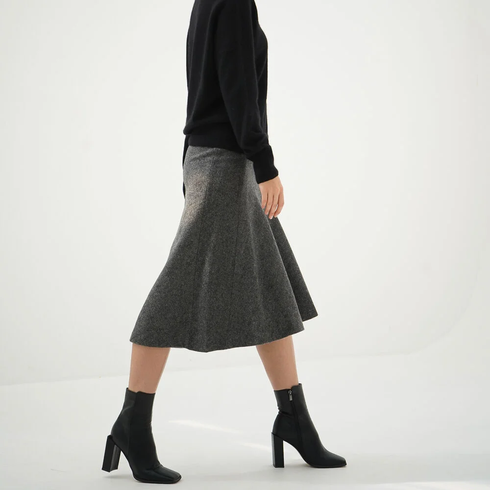 Herringbone Flared Skirt_Black