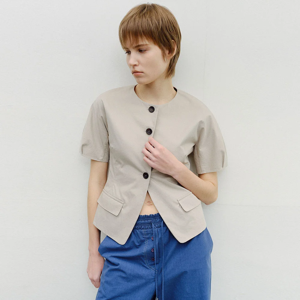 PUFF SLEEVE BLOUSE JACKET - BEIGE