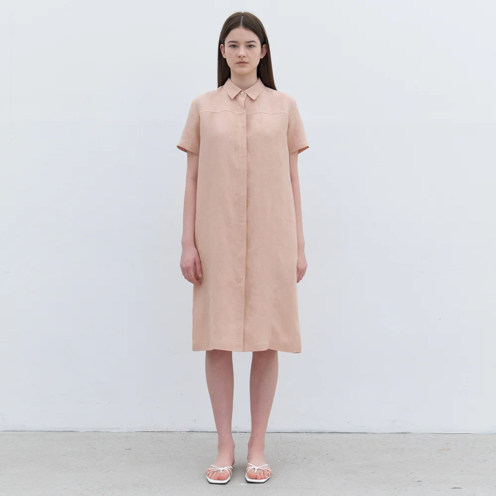 linen hidden button dress-indi pink