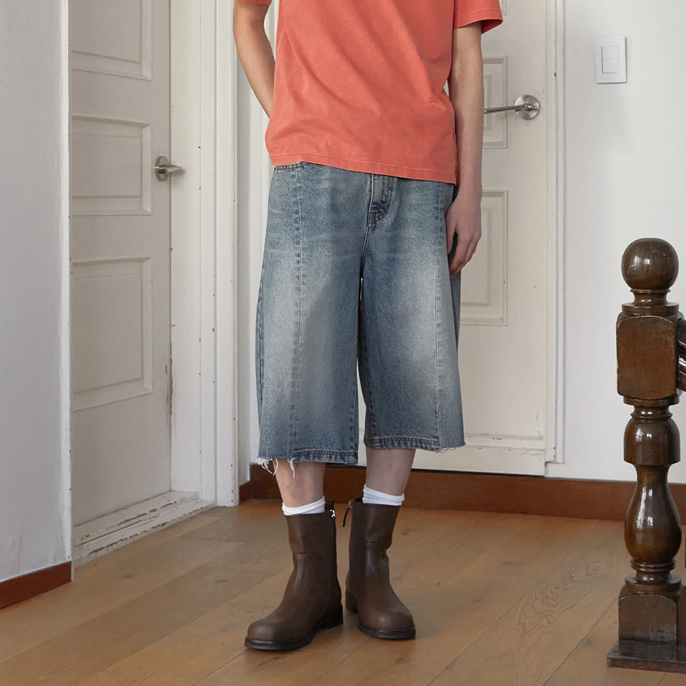 HEM POINT BERMUDA DENIM PANTS FOR MEN IN BLUE