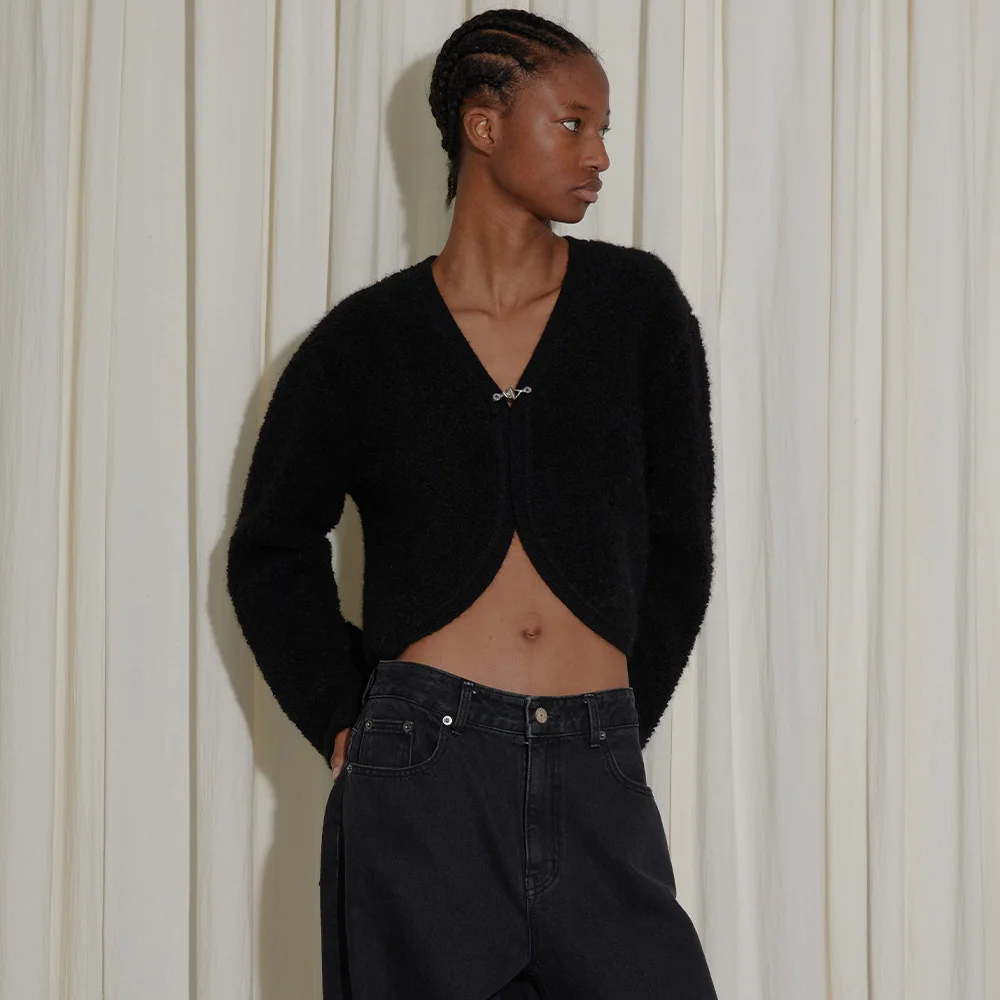 MOHAIR HOOK CARDIGAN - BLACK