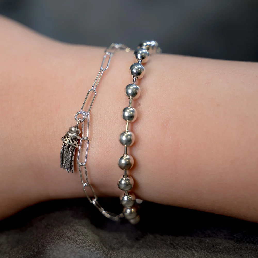 HR 182B_Tassel Layered Ball Chain Bracelet (Silver 925)