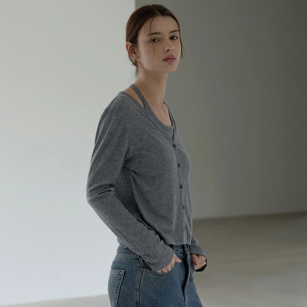 Combination wool cardigan - Grey