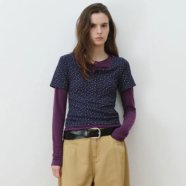 FLOWER LAYERED HENRY NECK LONG SLEEVE NV+PU
