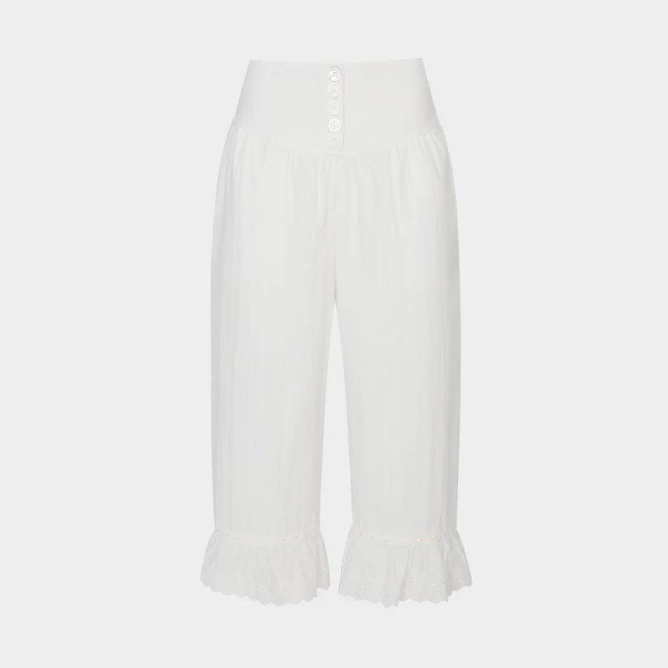 Nina Button Frill Pants (White)