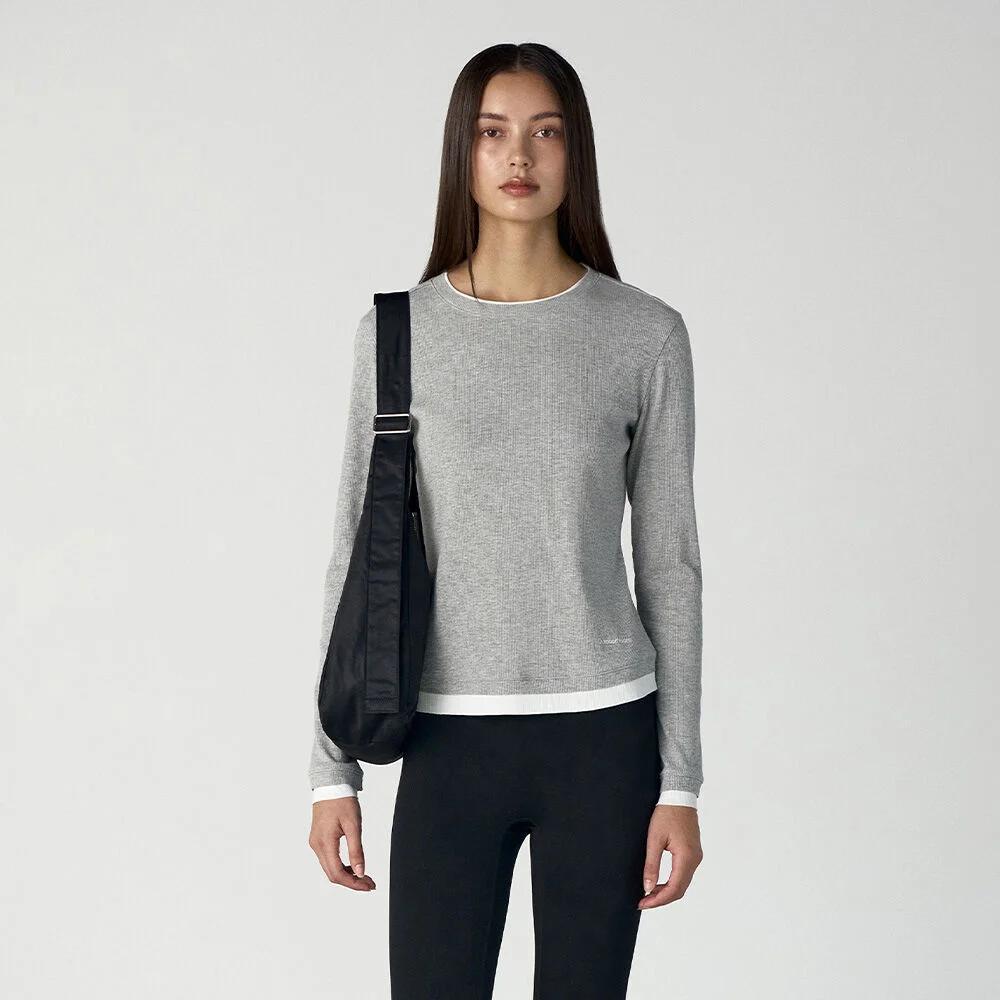 (W)LAYERED LONG SLEEVE TEE (HEATHER GRAY)
