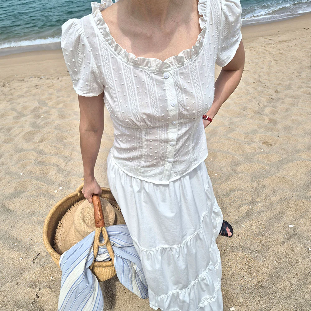 A V NECK FRILL BLOUSE_WHITE