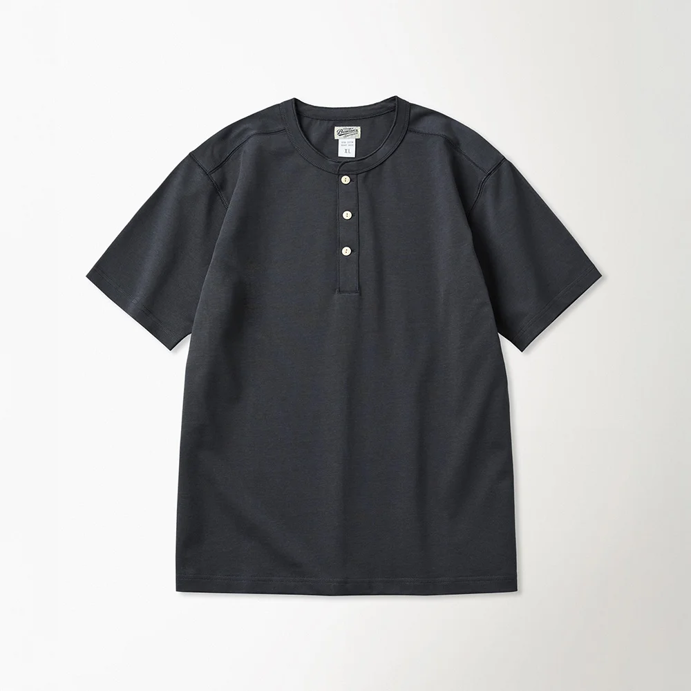 10.6 oz Cotton Short Sleeve Henley Tee Dark Grey