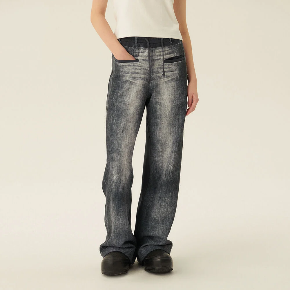 DENIM DIGITAL PRINTING PANTS - DARK GRAY 數碼印花 褲子