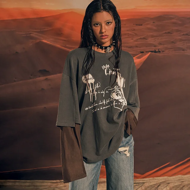 LAYERED OVERSIZED T-SHIRT CHARCOAL BQ4CL016