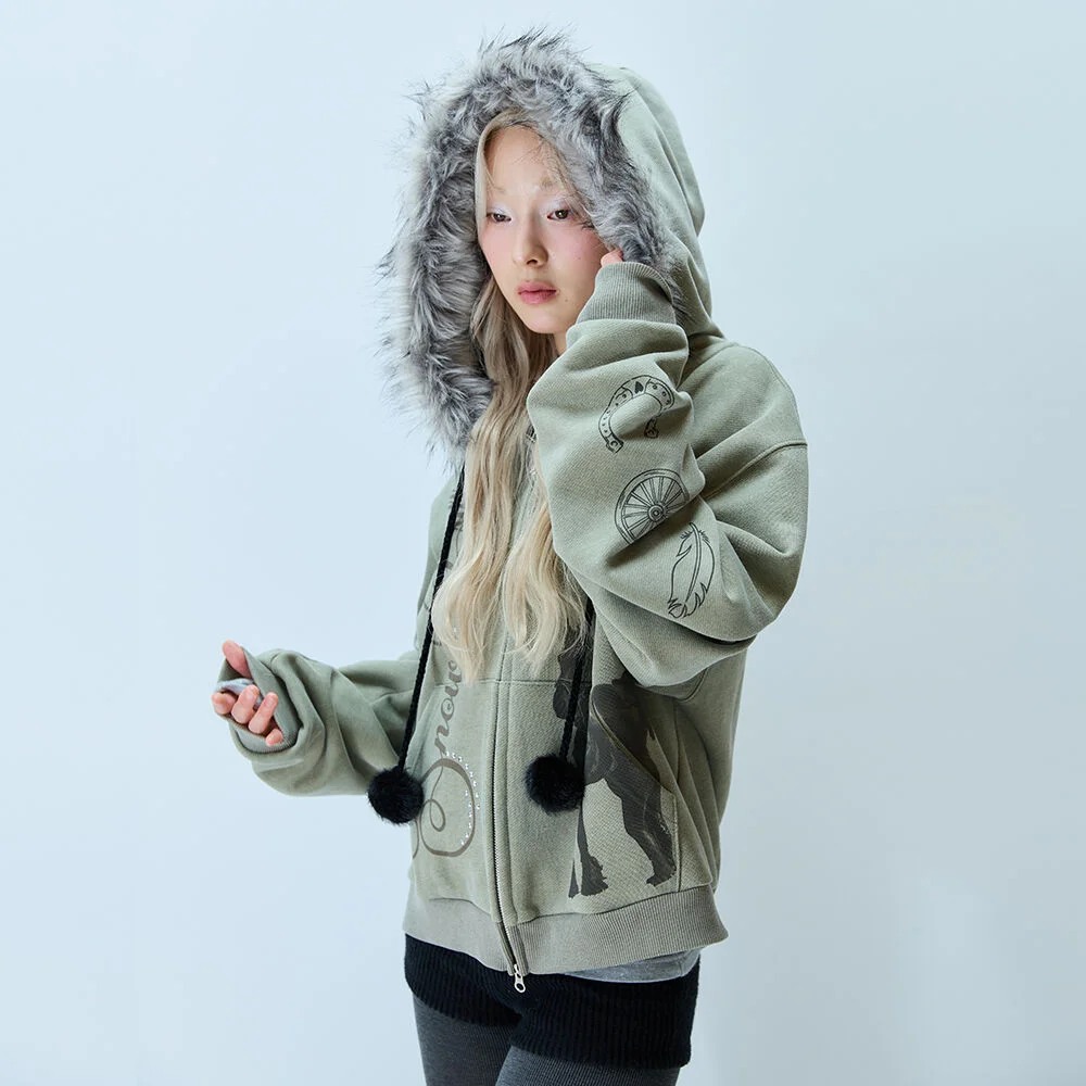 L21 SNOW FUR HOOD ZIP-UP(KHAKI)