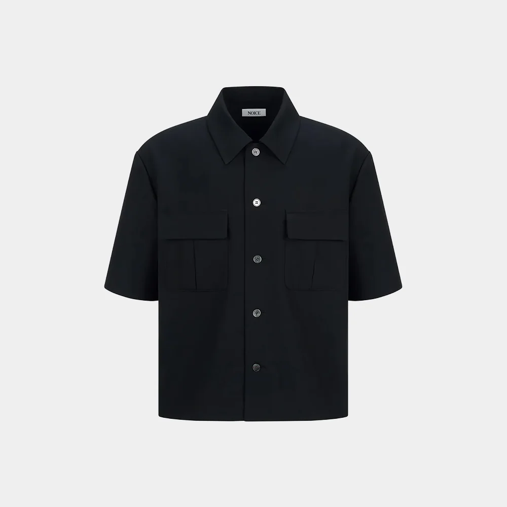 FLAP POCKET CROP SHIRT - BLACK