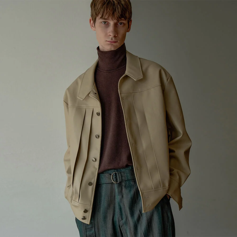UNISEX PINTUCK SYNTHETIC LEATHER BLOUSON BEIGE