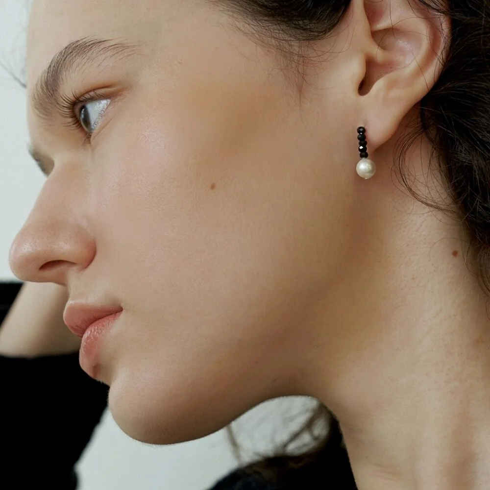 Black Spinel & Pearl Earrings
