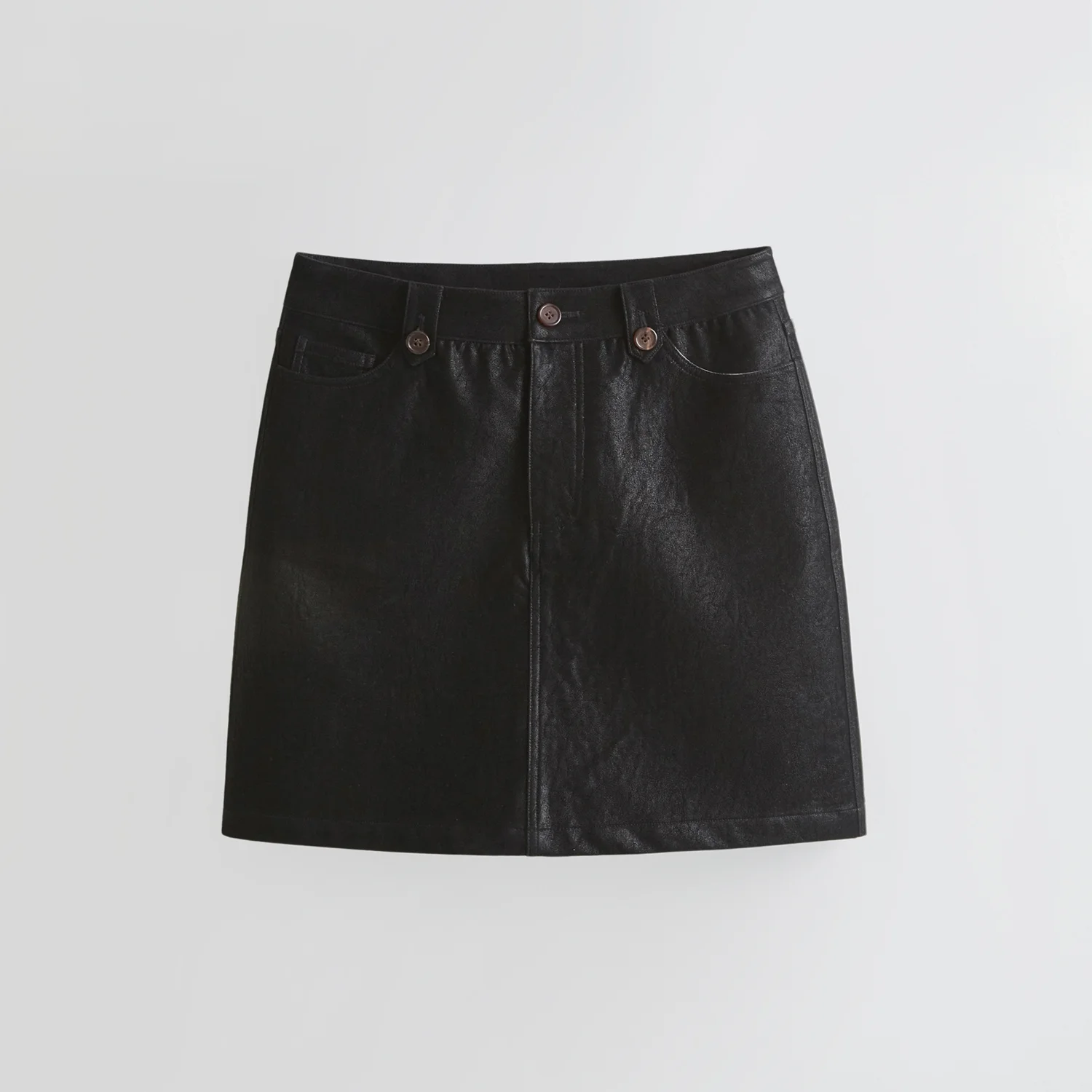 經典 皮革 中長 半身裙_Subtle Black