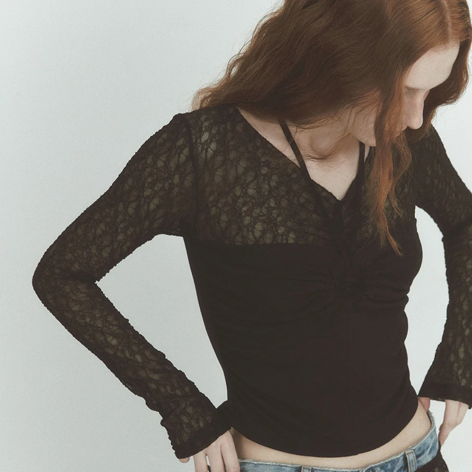 LACE HOLE BUSTIER T (BLACK)