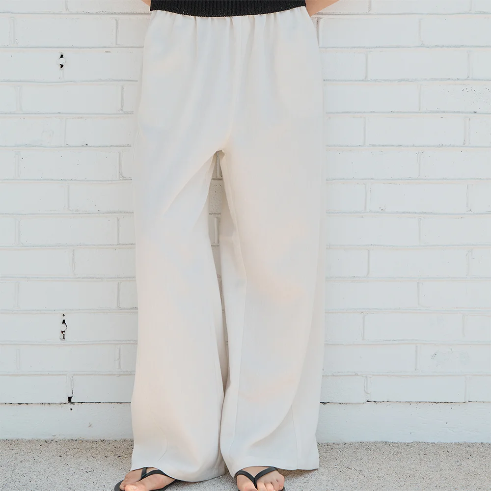 Wide Linen Banding Pants _Ivory