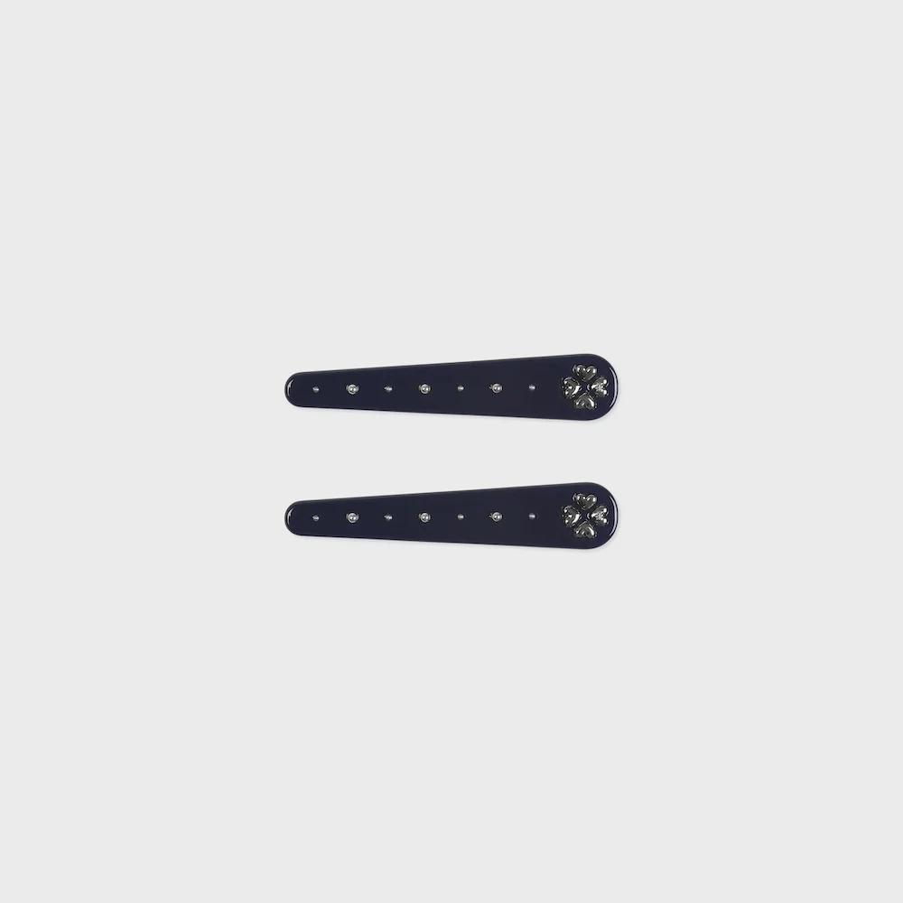 hair pin set metal clover navy