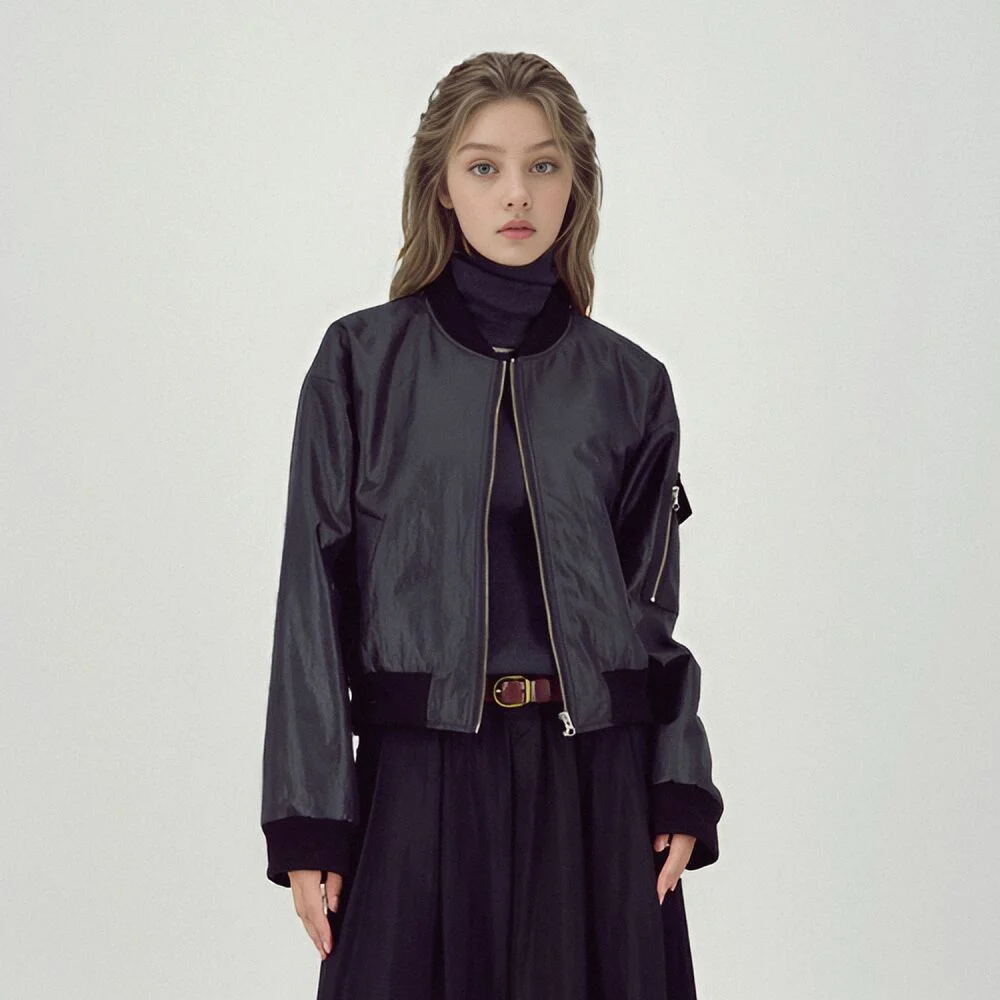 Glossy Bomber Jacket _Black
