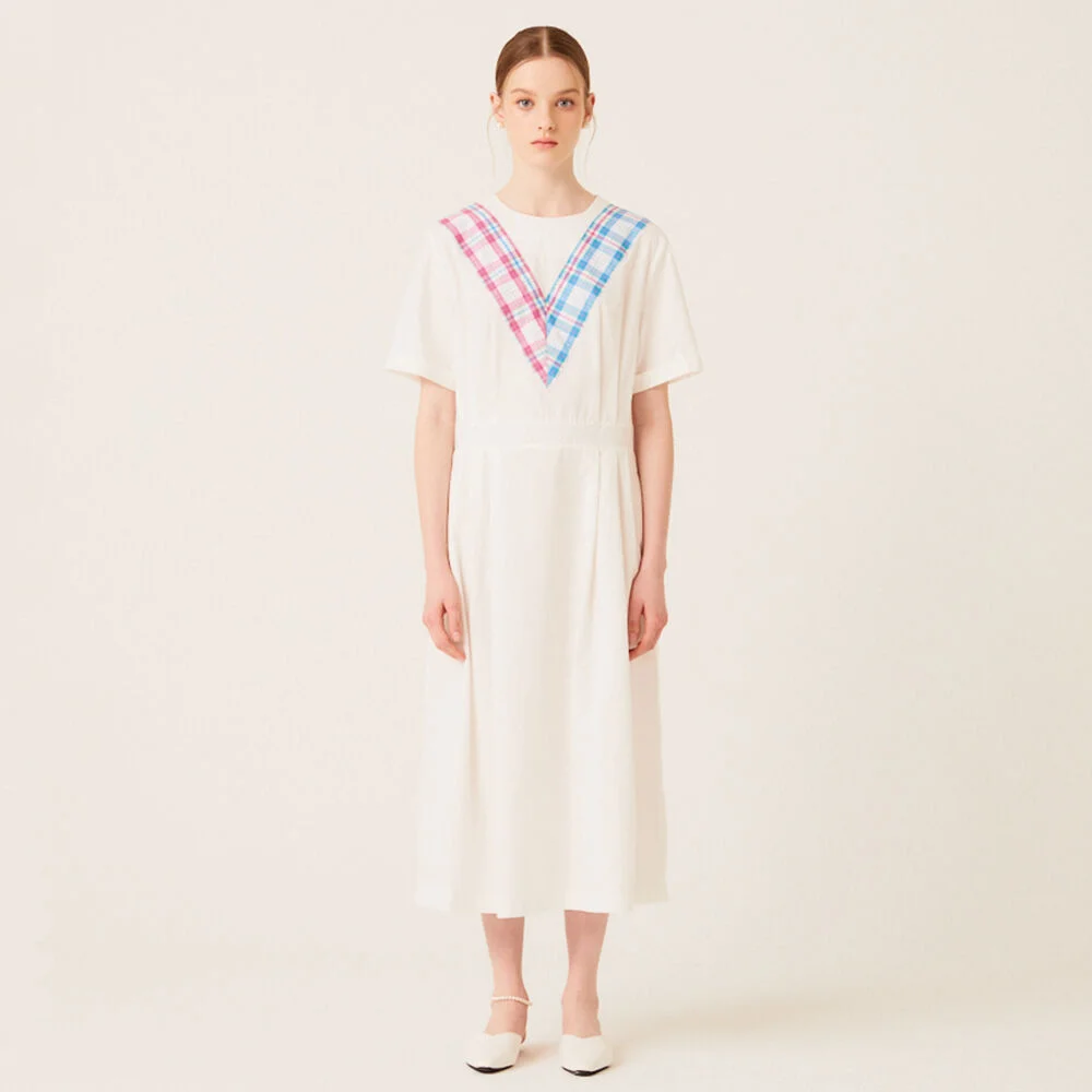 V CHECK POINT SUMMER DRESS (IVORY)