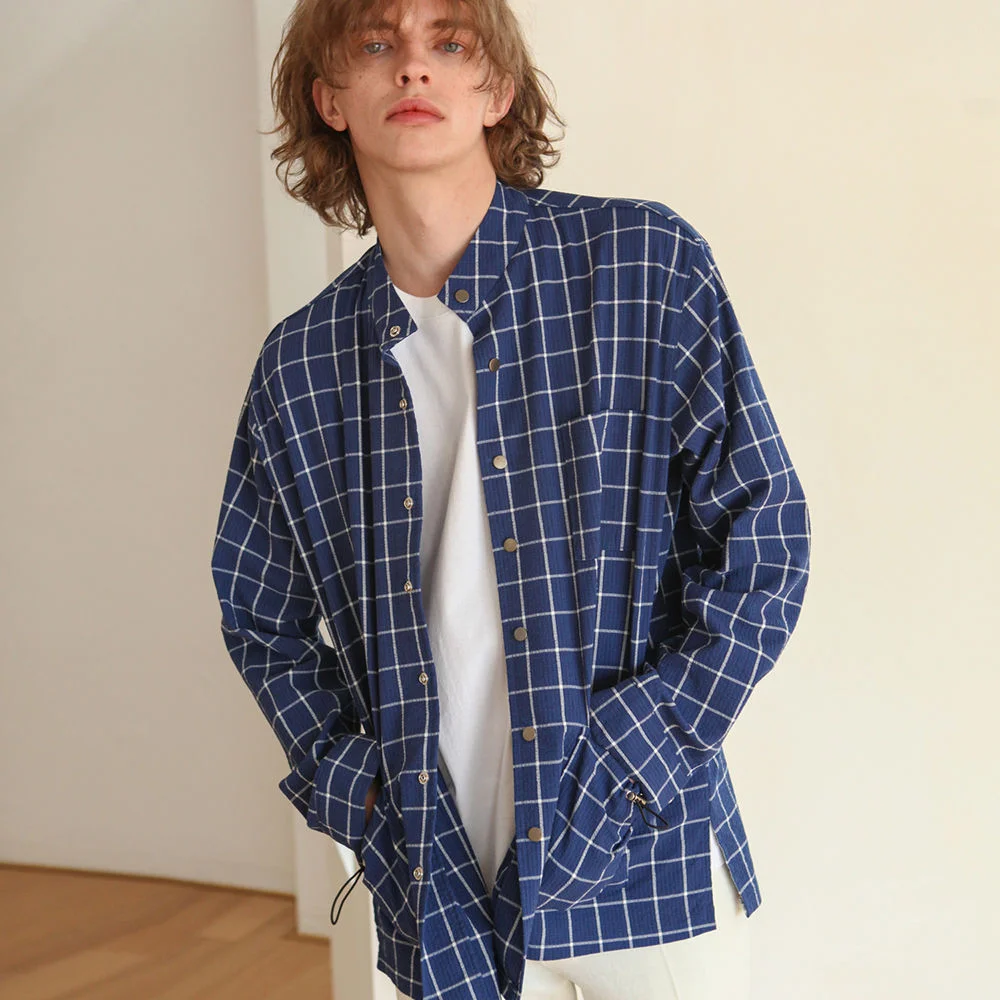 CHECK STRING POCKET SHIRTS JACKET NAVY