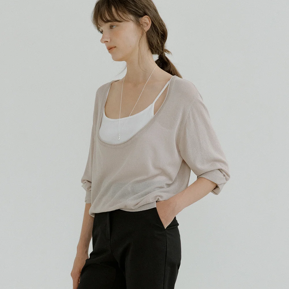 deep u-neck knit (mint grey) orc 6066