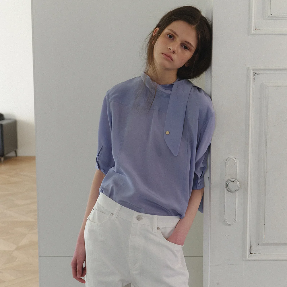 Moonlet scarf blouse_ash blue