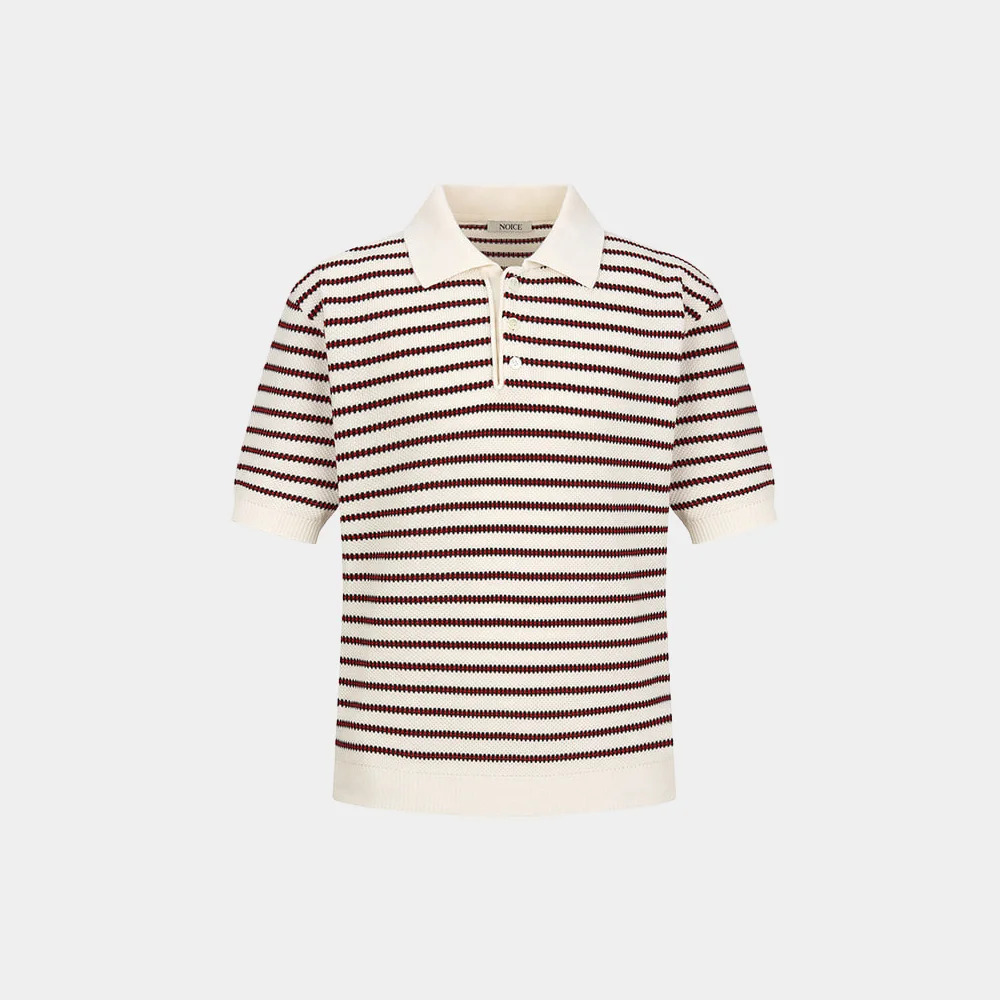 TWIST STRIPED KNIT POLO SHIRT - IVORY