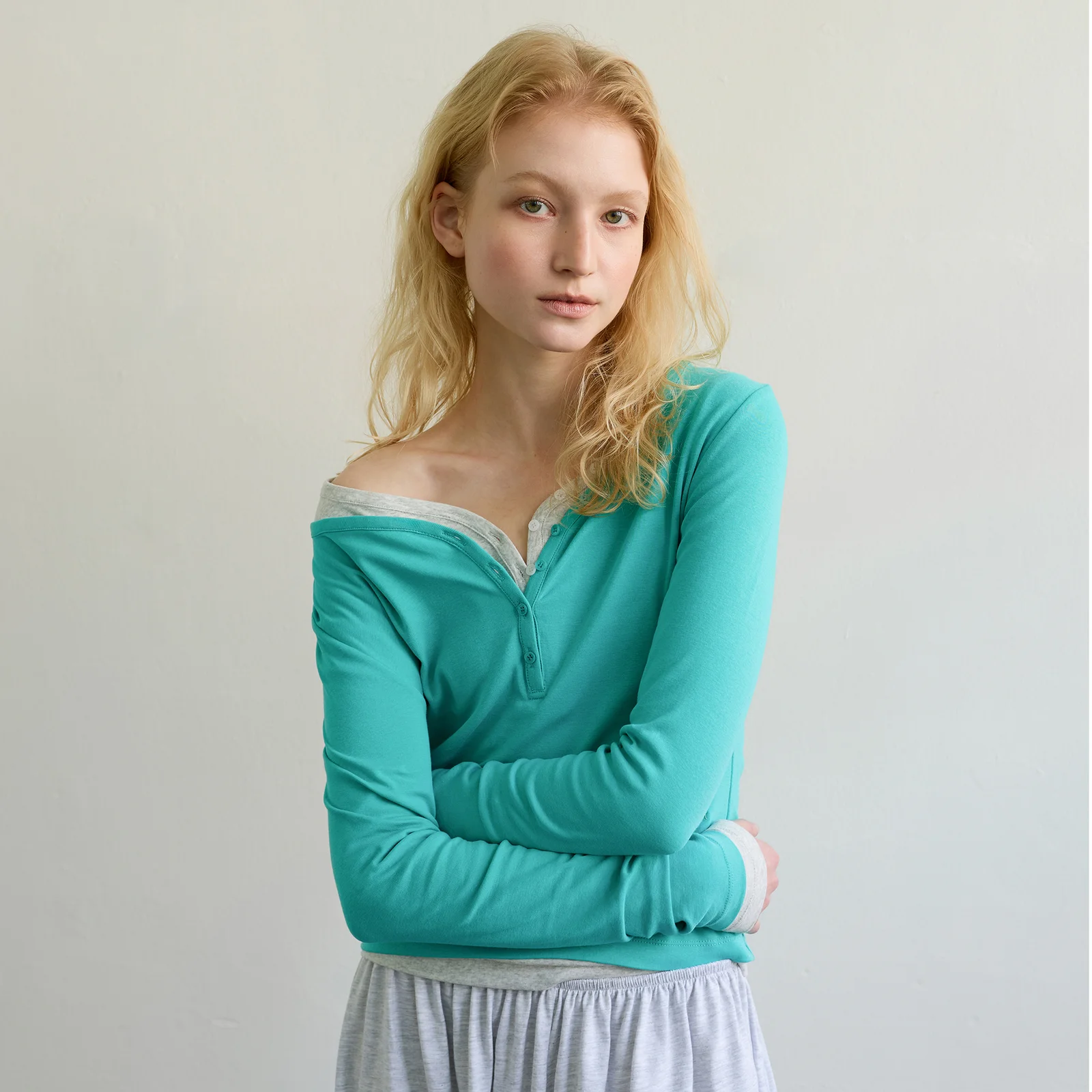 TWO-WAY HENLEY T-SHIRT - MINT
