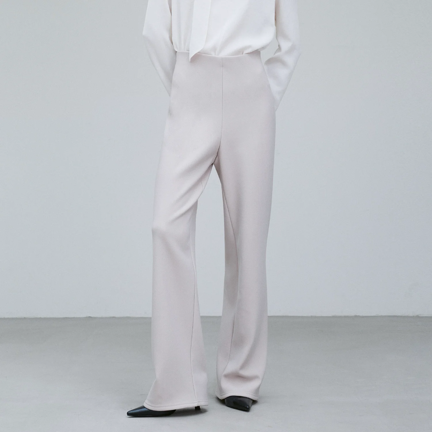 ELASTICATED WAIST STRAIGHT LEG TROUSERS BEIGE