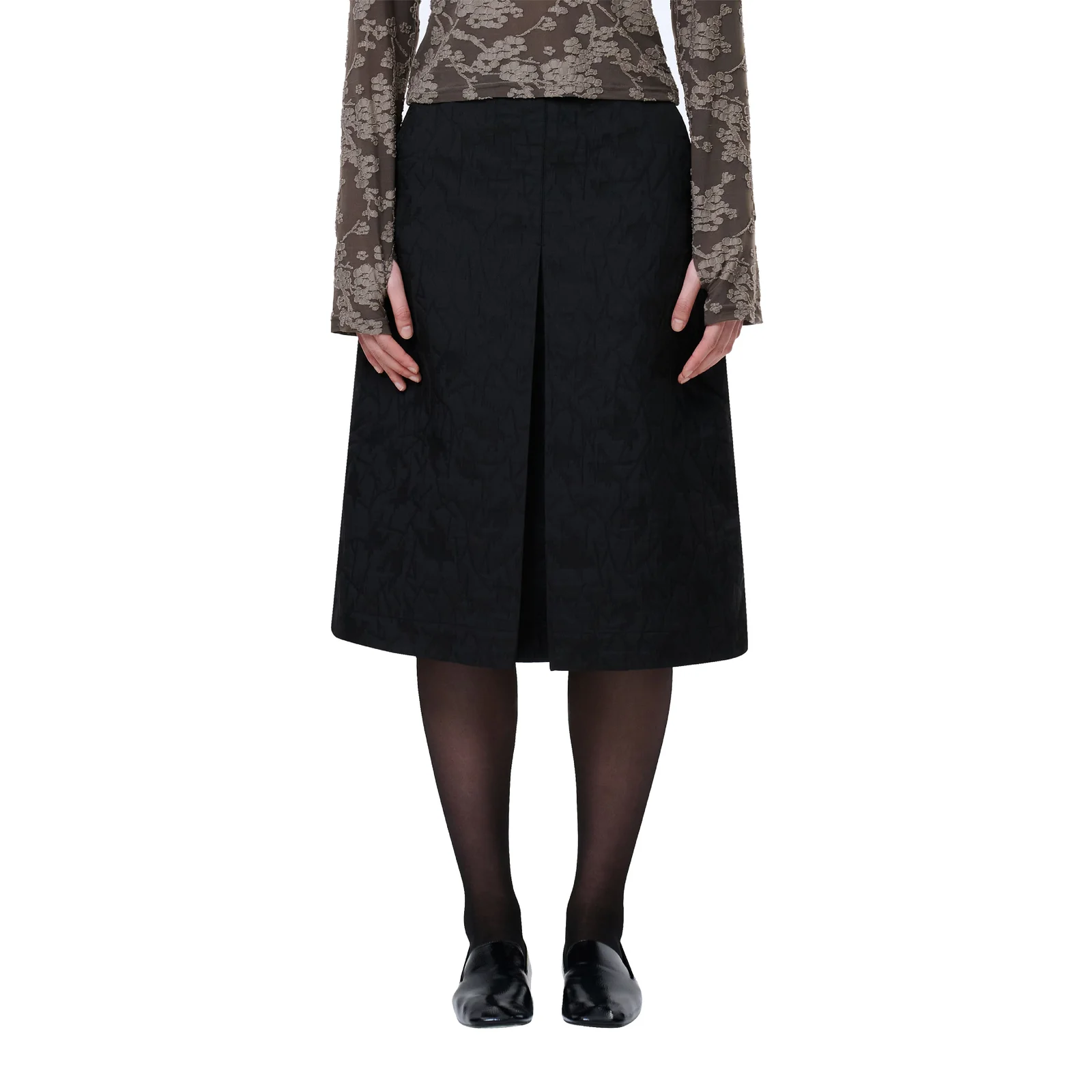 FRONT TUCK MIDI SKIRT (BLACK)