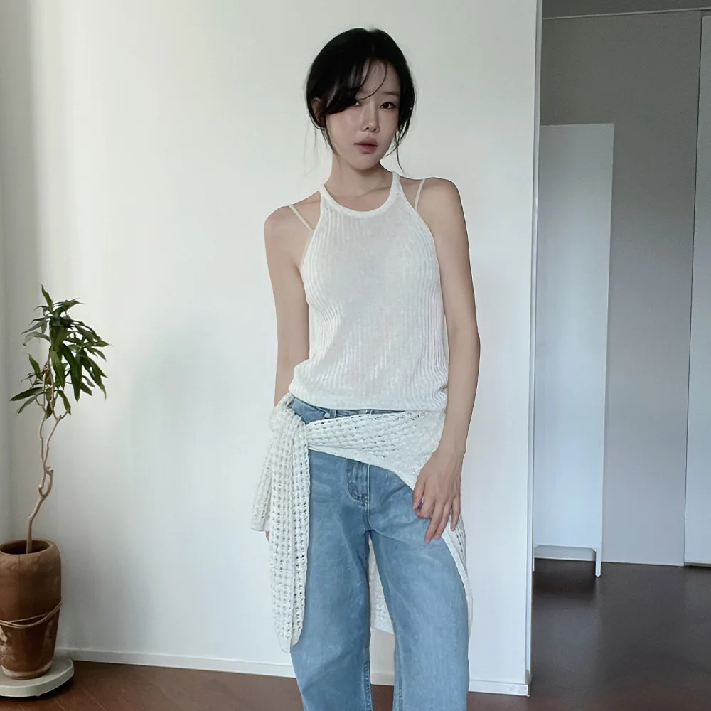 Tens 掛頸 亞麻 針織衫 無袖