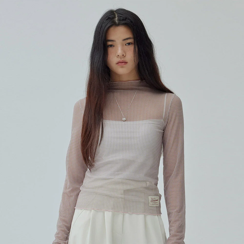 女裝 網布 高領 長袖 Light Pink