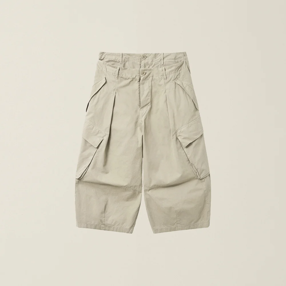 CROPPED DOUBLE WAIST CARGO PANTS BEIGE