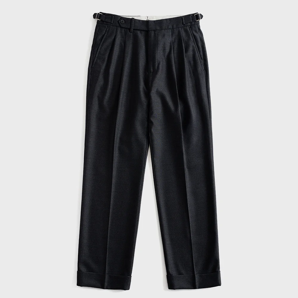 14 WOOL DOUBLE PLEATED TROUSERS (charcoal)
