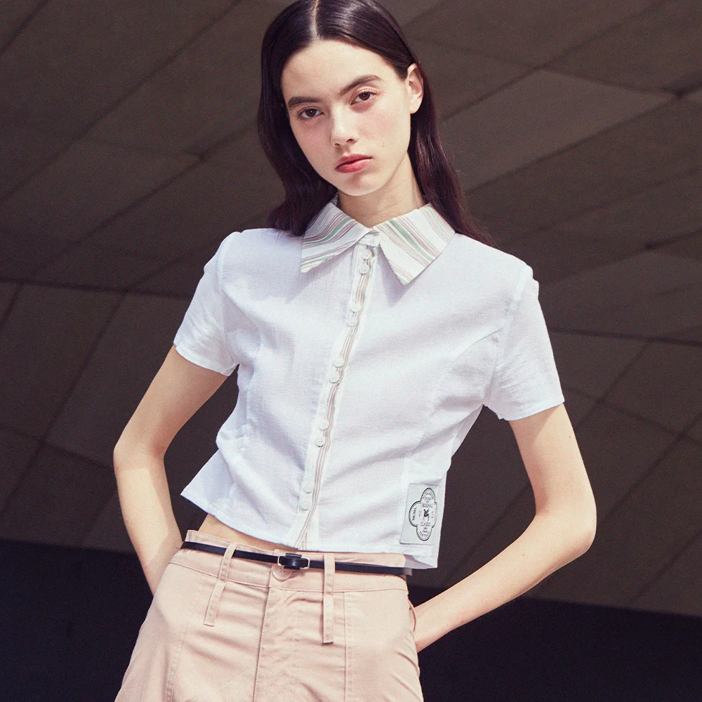 Two Button Stripe Blouse (Ivory)